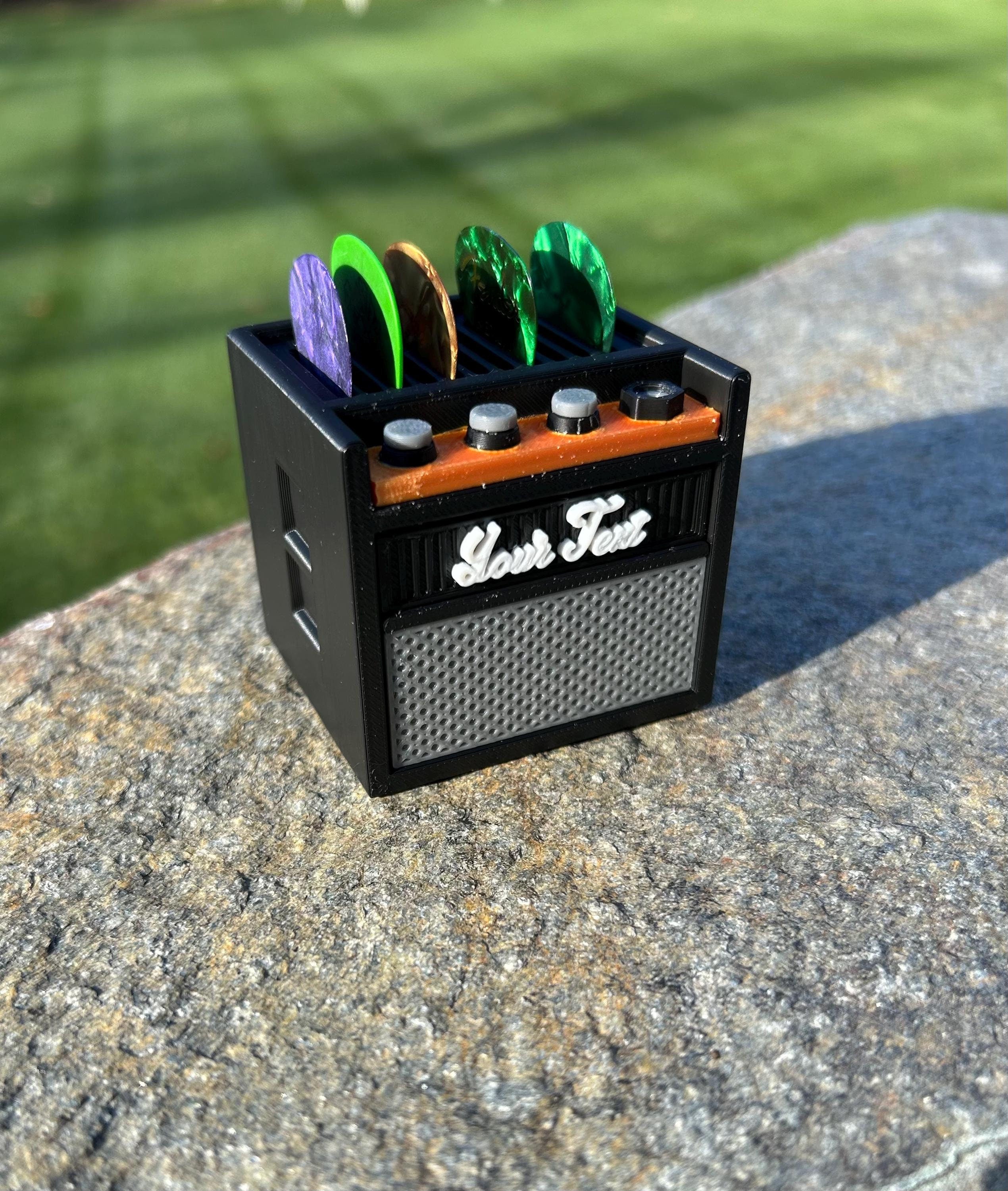 Customizable Guitar Amp Pick Holder Display with Drawer, Plectrum | 11 Picks + Extra Storage