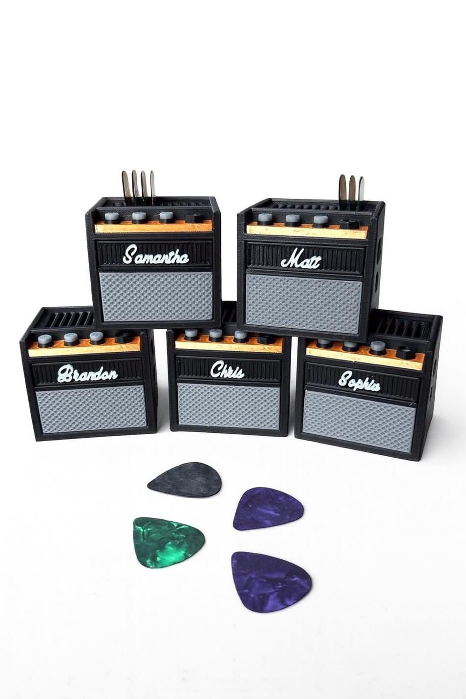 Customizable Guitar Amp Pick Holder Display with Drawer, Plectrum | 11 Picks + Extra Storage