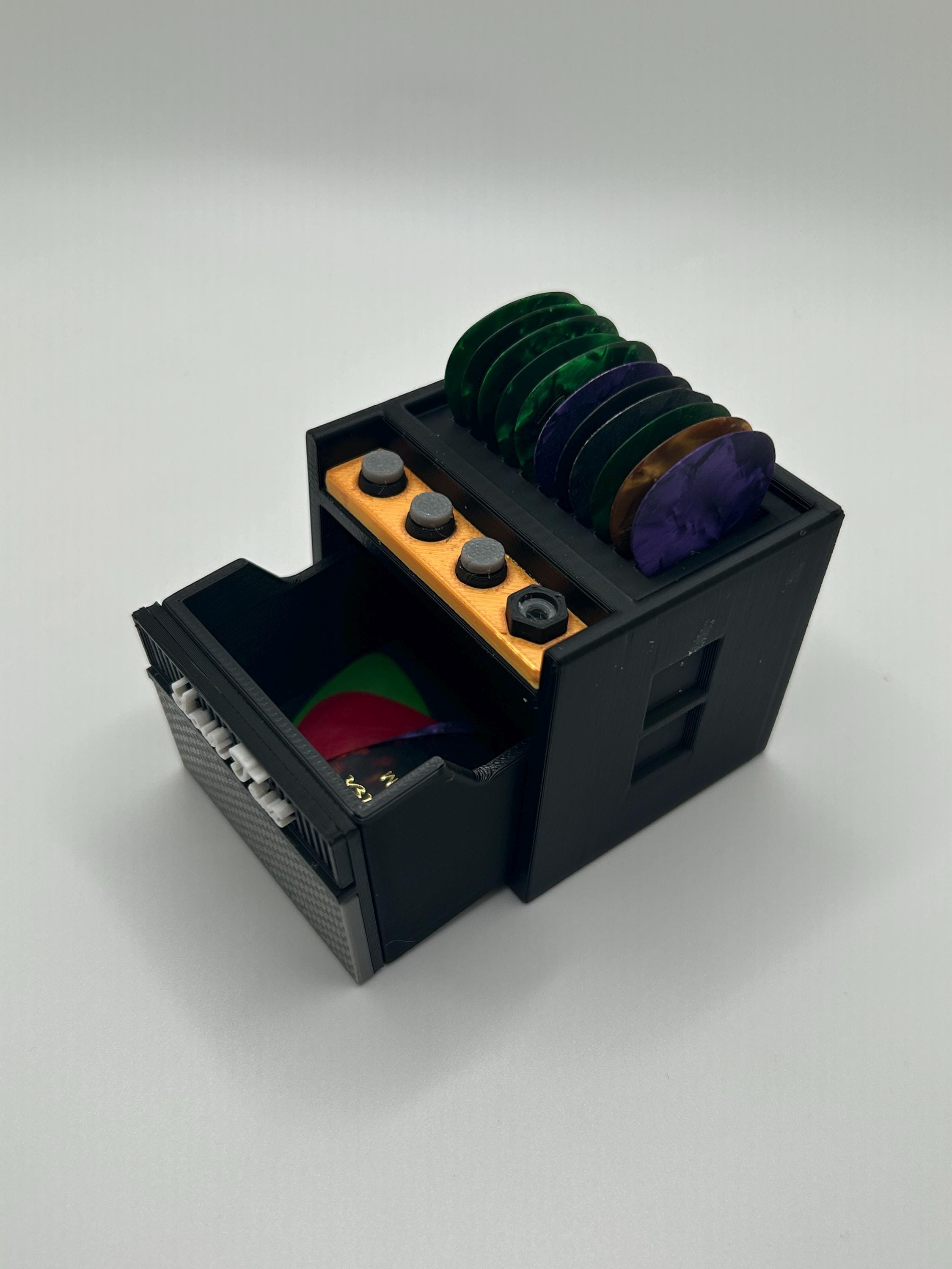 Customizable Guitar Amp Pick Holder Display with Drawer, Plectrum | 11 Picks + Extra Storage